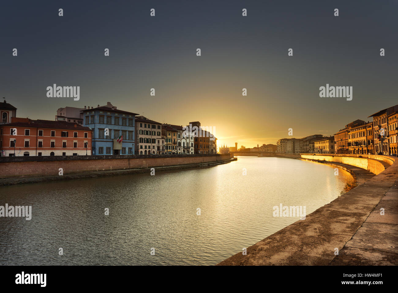 Pisa, Arno river sunset. Lungarno view. Tuscany, Italy, Europe Stock Photo