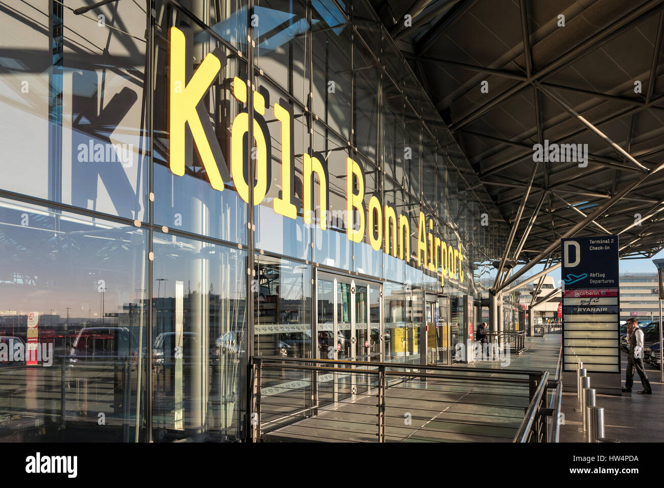 Cologne Bonn Airport (Konrad Adenauer) - main building of Terminal 2. By traffic units the airport is in fifth position in Germany. Stock Photo