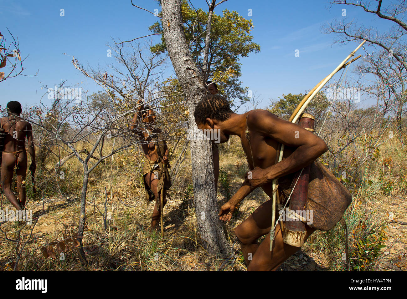 Bushmen people in the african bush at Grashoek, northern Namibia Stock Photo
