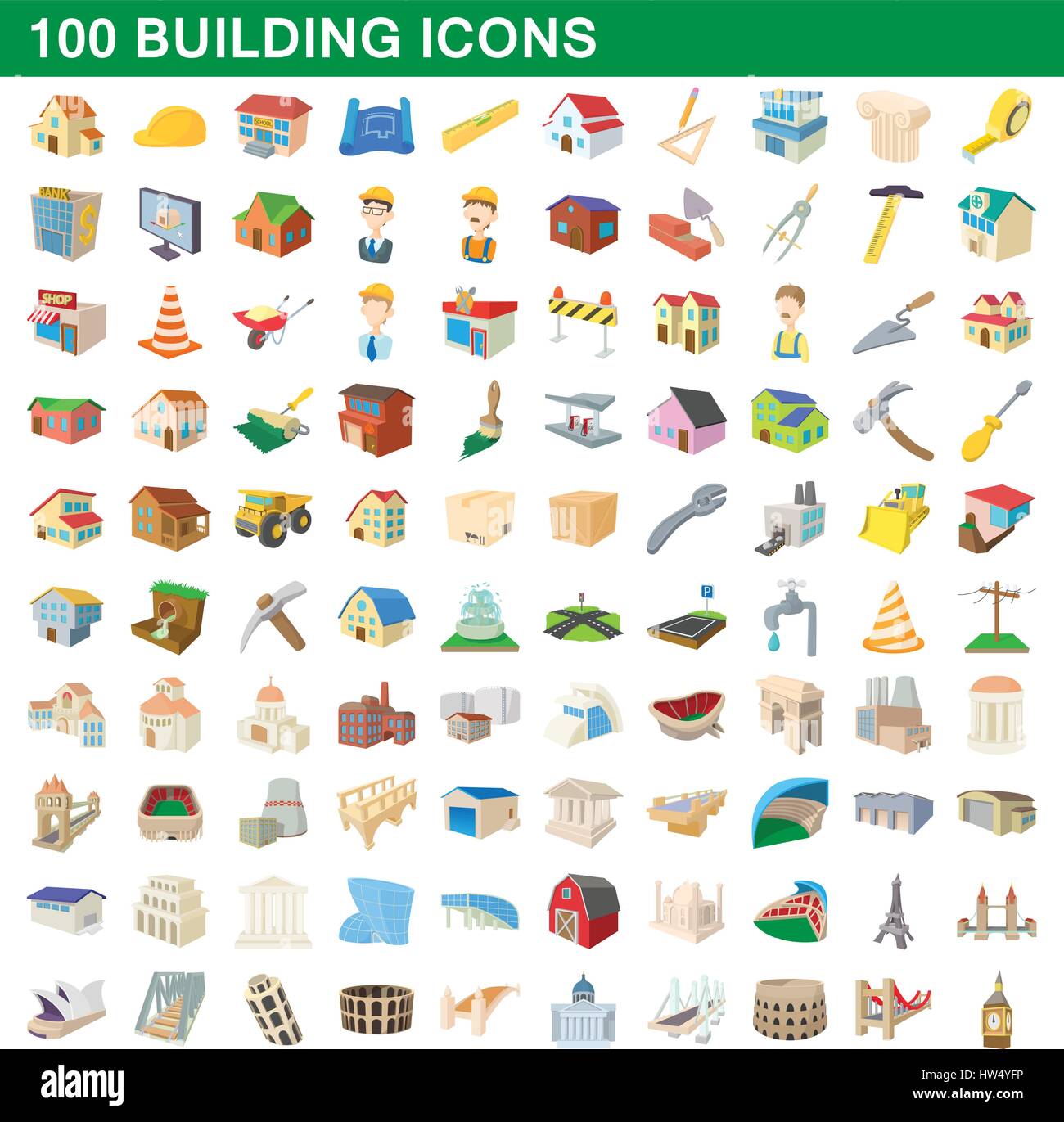 100 building icons set, cartoon style Stock Vector Image & Art - Alamy