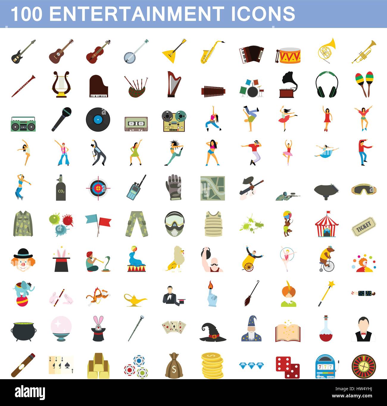100 entertainment icons set, flat style Stock Vector Image & Art - Alamy