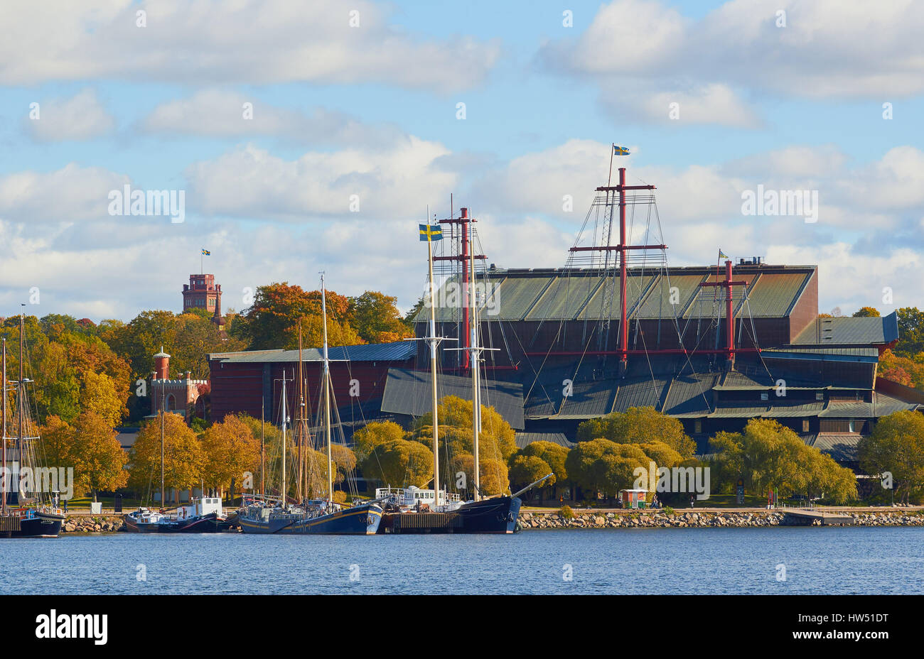 Vasa Museum (Vasamuseet) maritime museum, Djurgarden, Stockholm. Displays restored 17th century warship Vasa which sank on its maiden voyage in 1628. Stock Photo