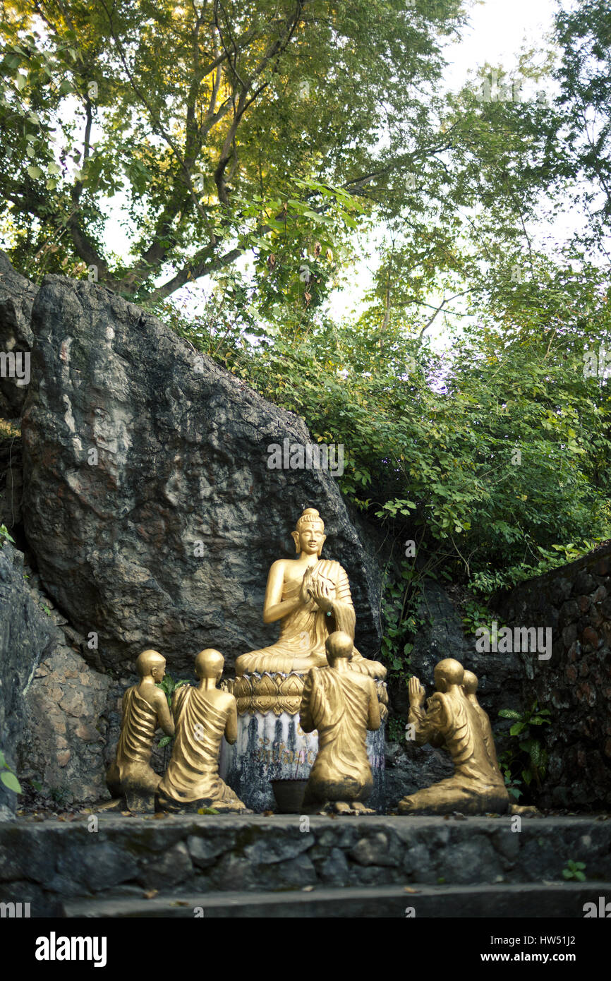 Buddha statue pictured in Mount Phousi in Luang Prabang, Laos. Stock Photo