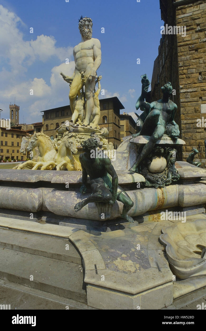 Fountain of Neptune by Bartolomeo Ammannati, in the Piazza della Signoria, Florence, Tuscany. Italy Stock Photo