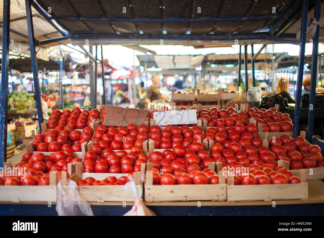 Tomatoes at the Green Market in Boulevard Turistichka in Ohrid, the