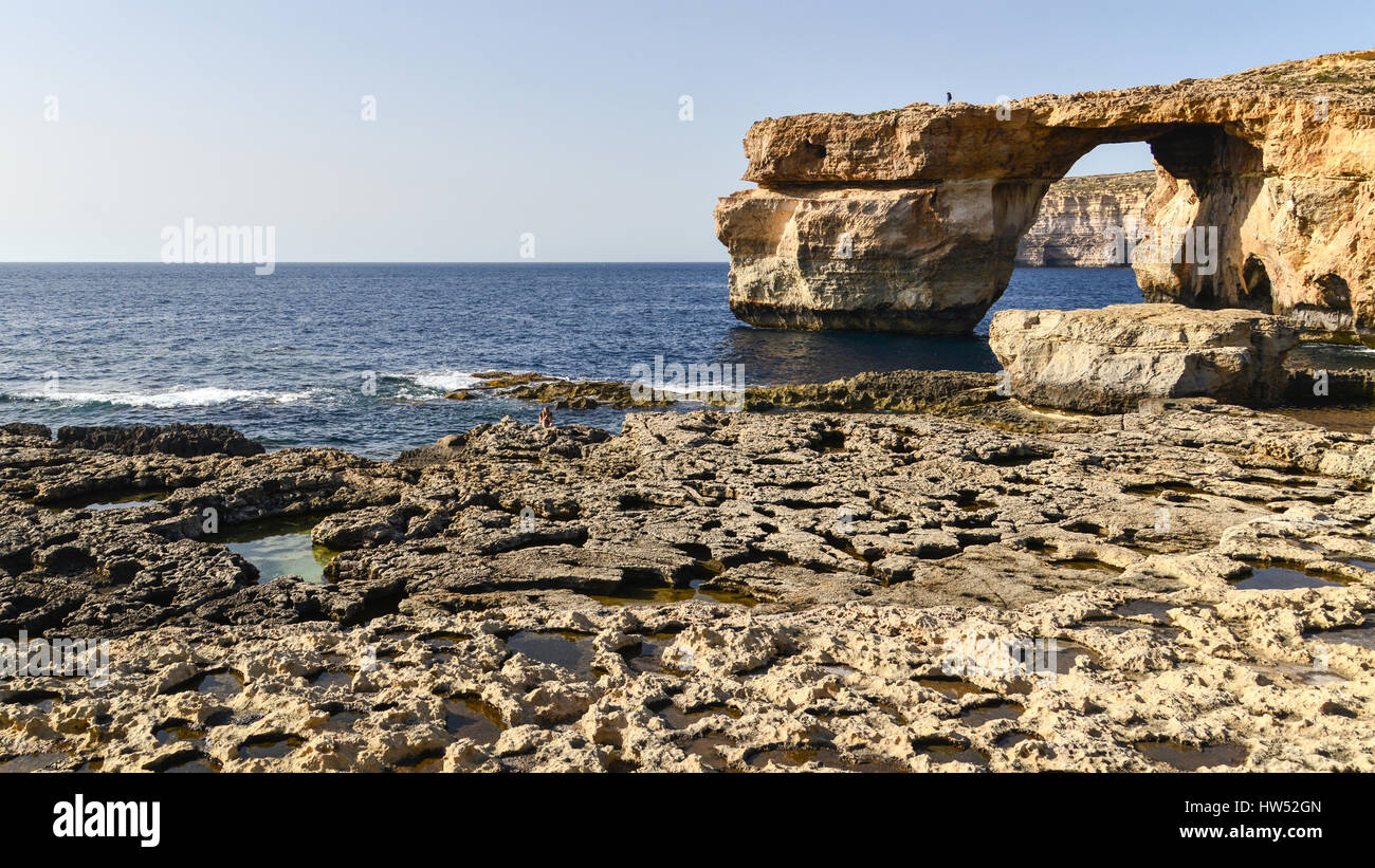 Azure Window Natural Rock Arch - Malta Stock Photo