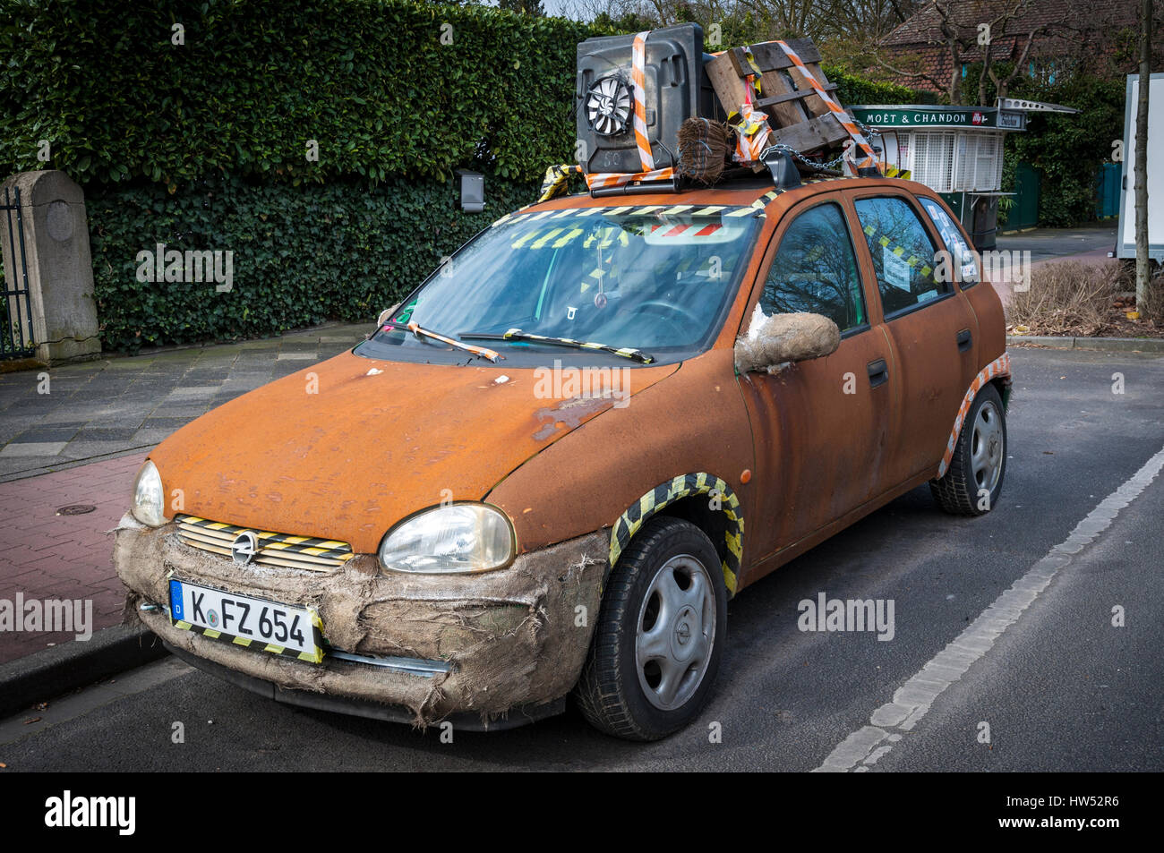 'Rat Style' Opel Corsa parked on roadside in Meerbusch-Büderich near Düsseldorf, NRW, Germany. Stock Photo