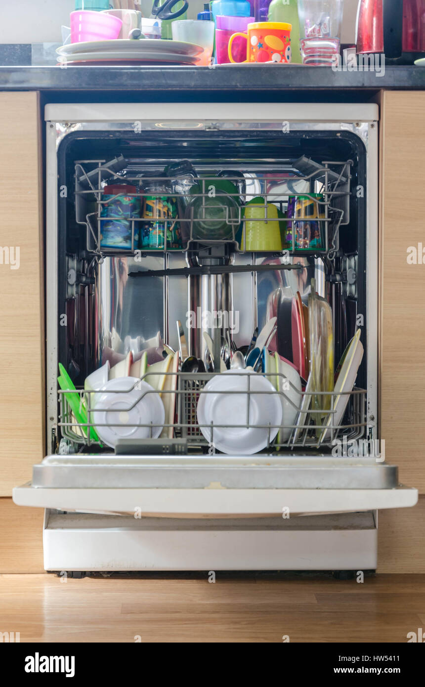 https://c8.alamy.com/comp/HW5411/an-open-dishwasher-sat-underneath-a-dish-washer-contains-clean-plates-HW5411.jpg