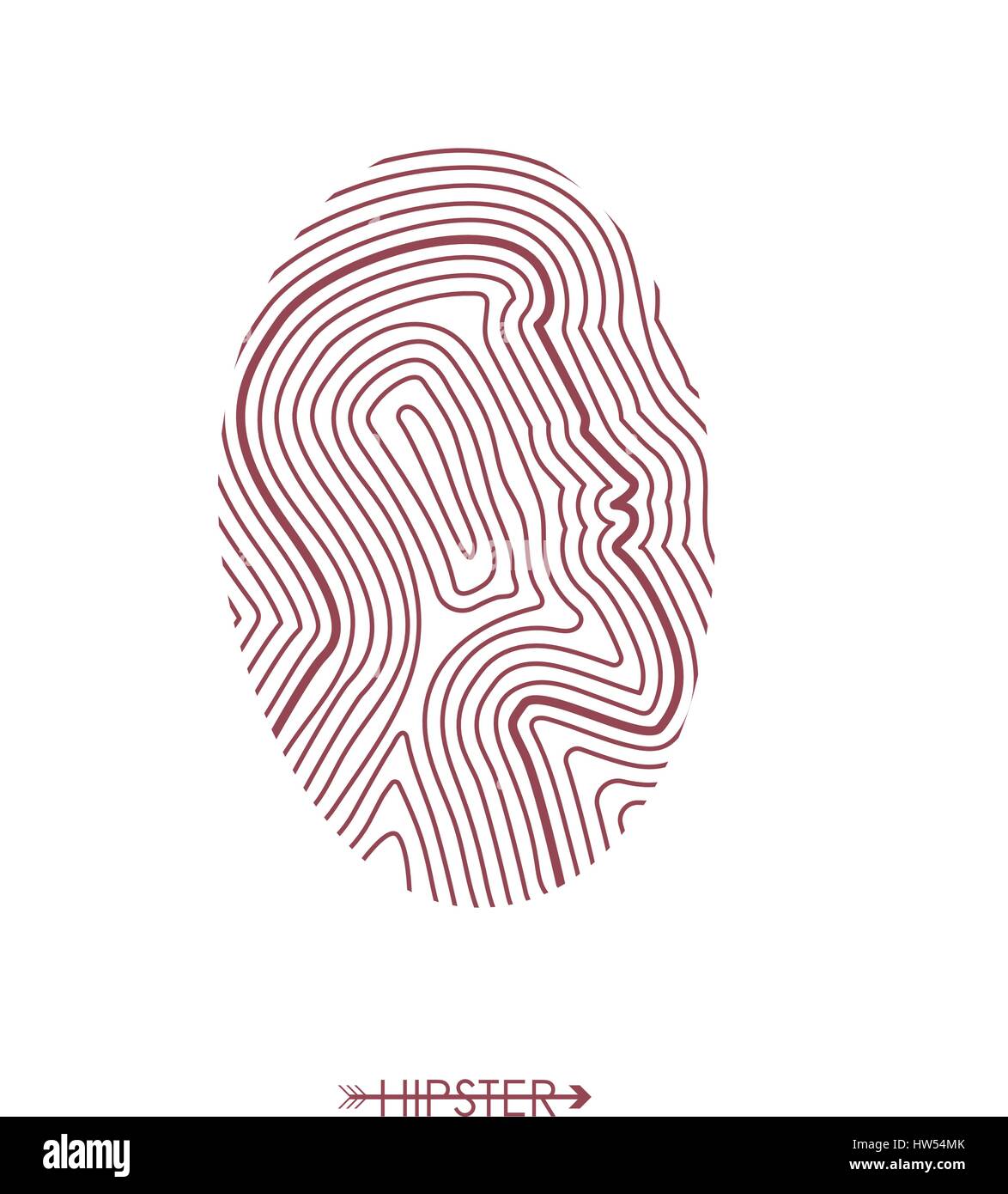 Hipster fingerprint. Hair and beard. Simple design for logo, silhouette. Vector illustration. Stock Vector