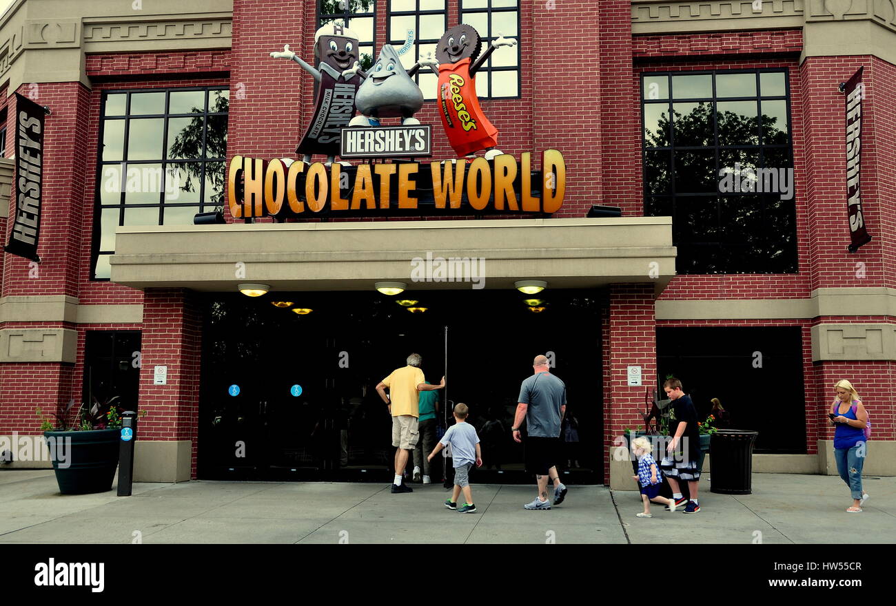 Hershey, Pennsylvania - June 7, 2015:  Visitors entering the immense Hershey's Chocolate World super store Stock Photo