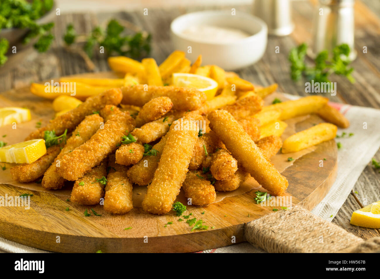Deep Fried Fish Sticks with French Fries Ready to Eat Stock Photo Alamy