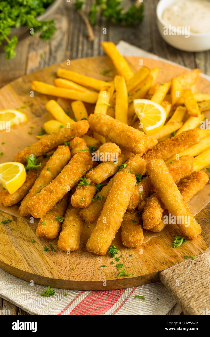 Deep Fried Fish Sticks with French Fries Ready to Eat Stock Photo - Alamy