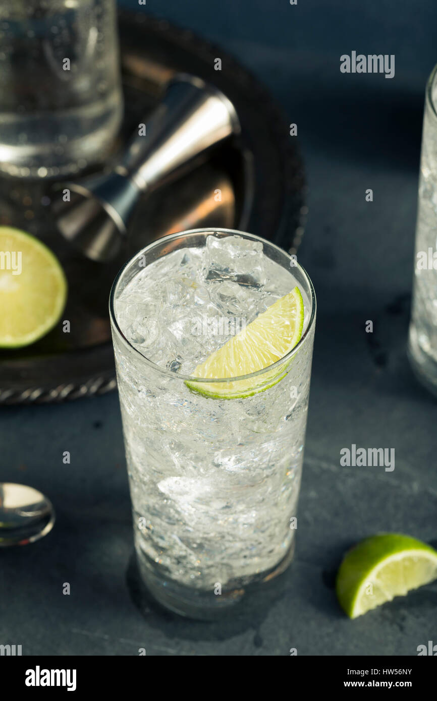 Alcoholic Vodka Tonic Highball Cocktail with a Lime Garnish Stock Photo