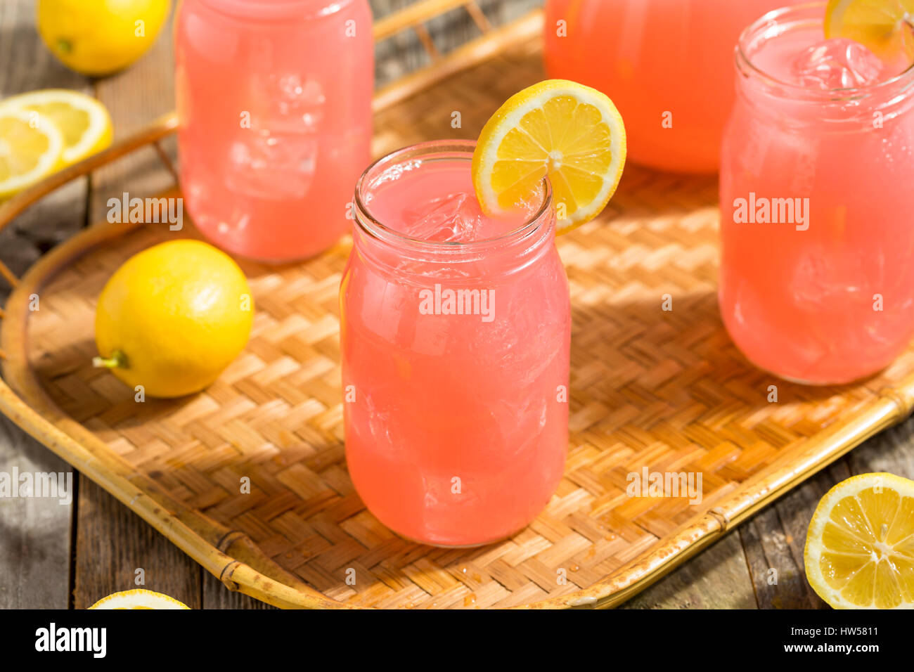 Homemade Fresh Pink Lemonade Ready to Drink Stock Photo