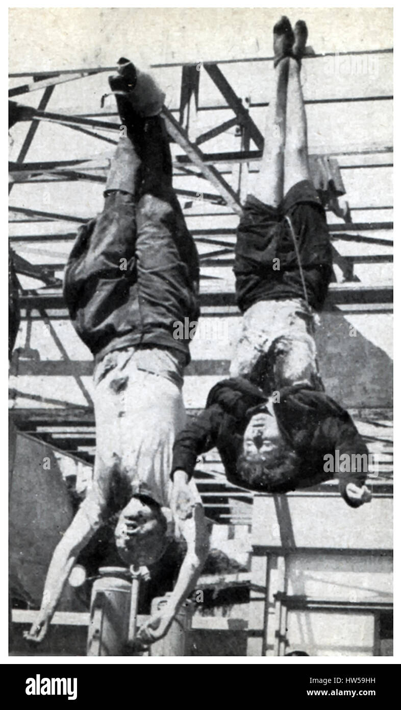 Photograph of the hanging bodies of Benito Mussolini and Petacci in the Piazzale Loreto, Milan Stock Photo