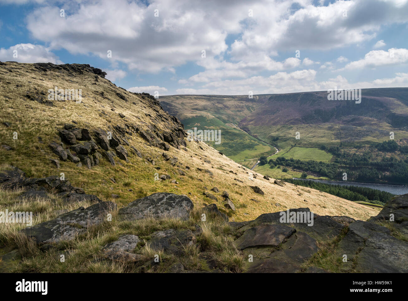 Rocks on Alderman's hill above Dove Stone reservoir, Saddleworth, Greater Manchester, England. Stock Photo