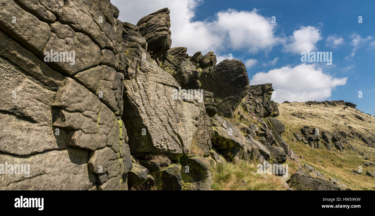 Rocks on Alderman's hill above Dove Stone reservoir, Saddleworth, Greater Manchester, England. Stock Photo