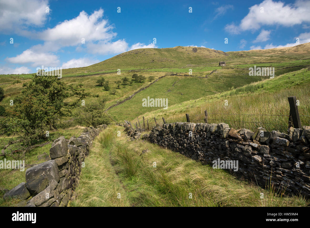 Path on the Oldham way below Board Hill brow, Saddleworth, Greater Manchester, England Stock Photo
