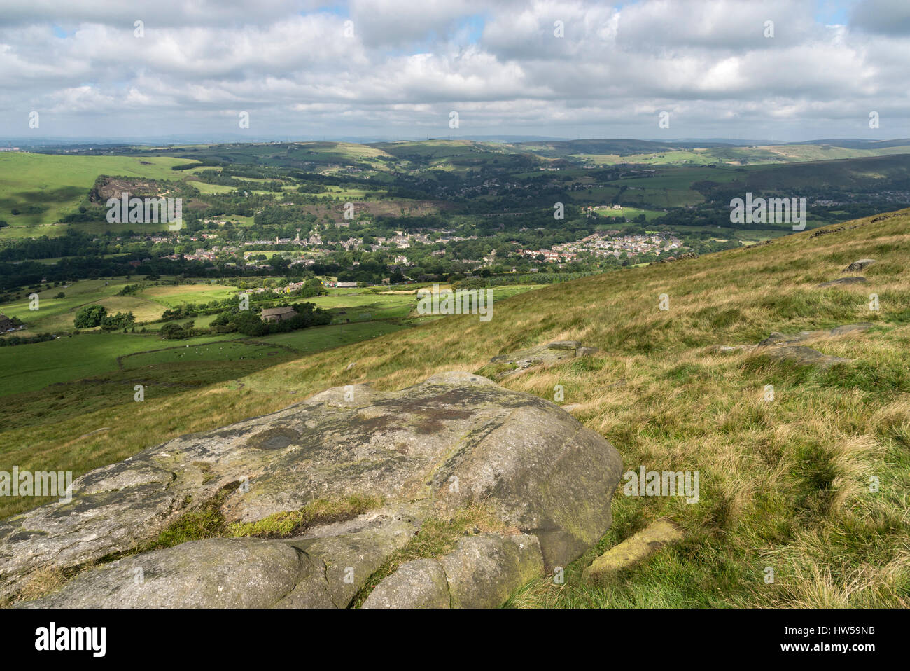 View of Uppermill and the Tame valley, Saddleworth, Great Manchester, England Stock Photo