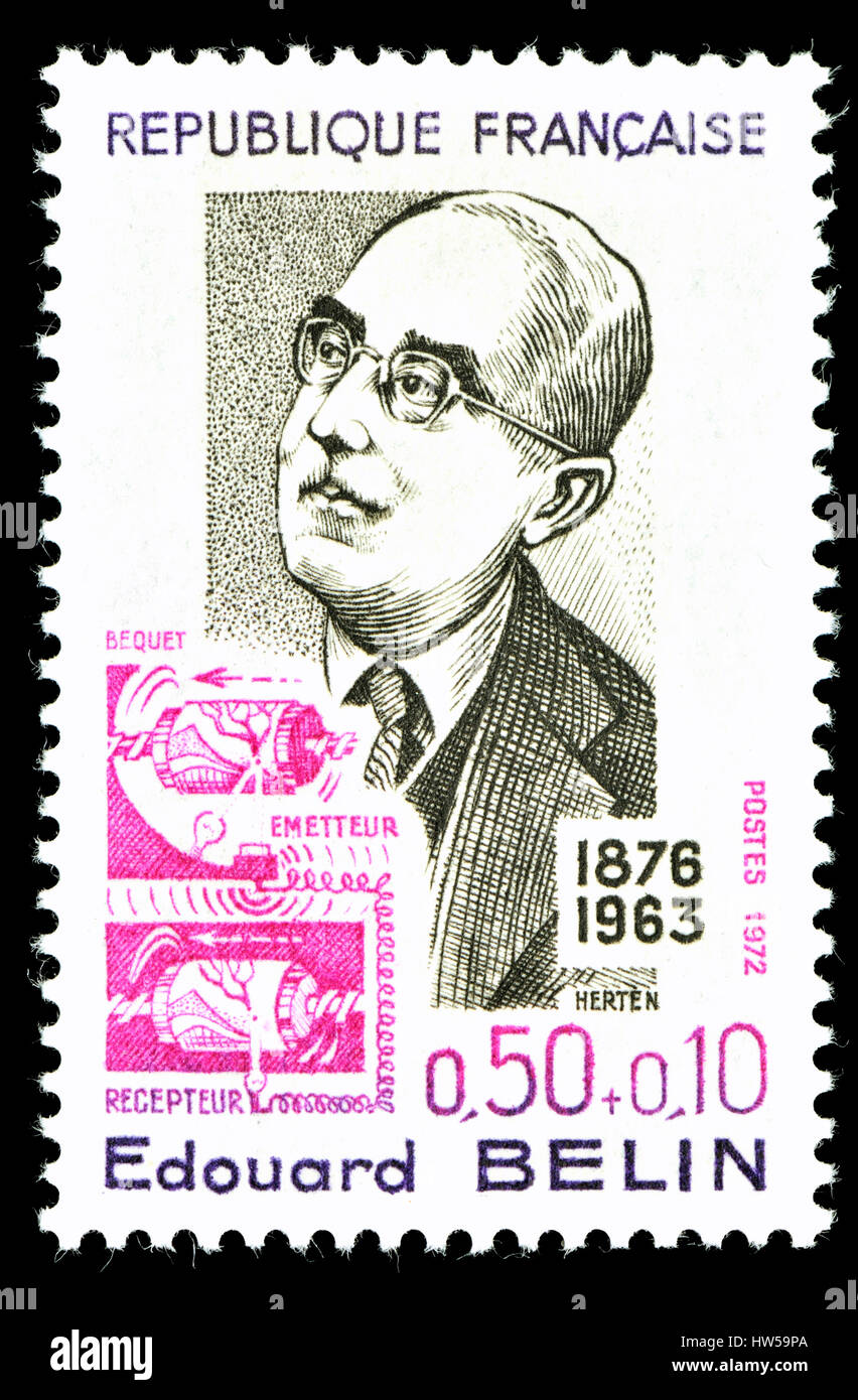 French postage stamp (1972) : Édouard Belin (1876 – 1963) French photographer and inventor of the Bélinographe. Stock Photo