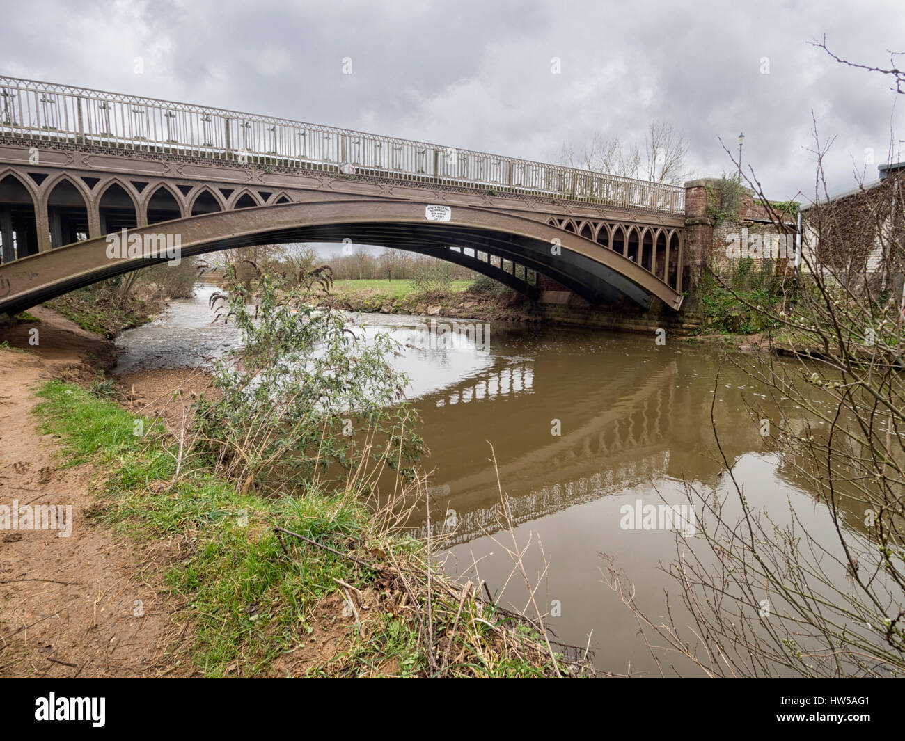 St Saviour's Bridge. Over the river Otter. Made by Joseph Butler &co, Leeds in 1851. Stock Photo