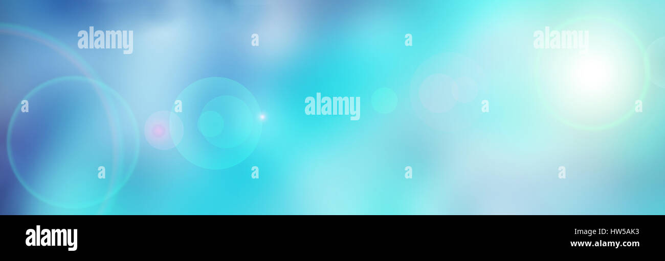 Abstract sky, cloudy heaven - Banner, Background - Blue, turquoise, white - Blurred effects, lens flares - Text space, copy space Stock Photo