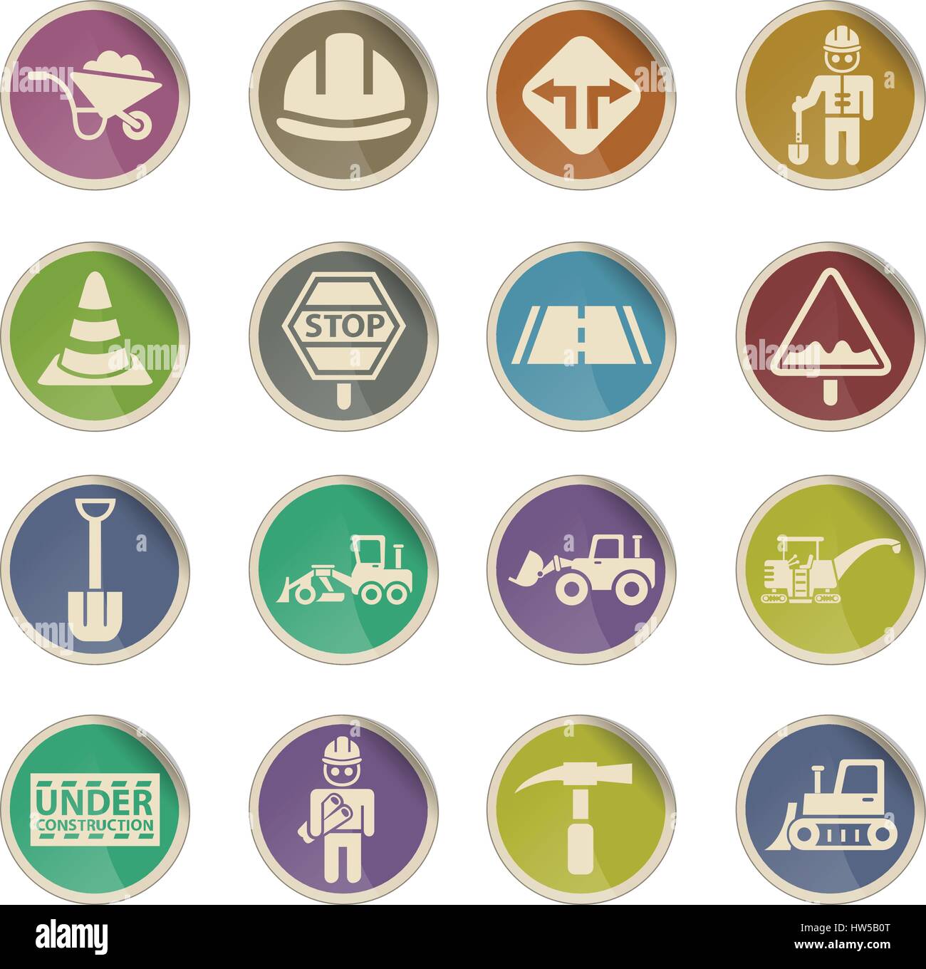 road repairs web icons on color paper labels Stock Vector