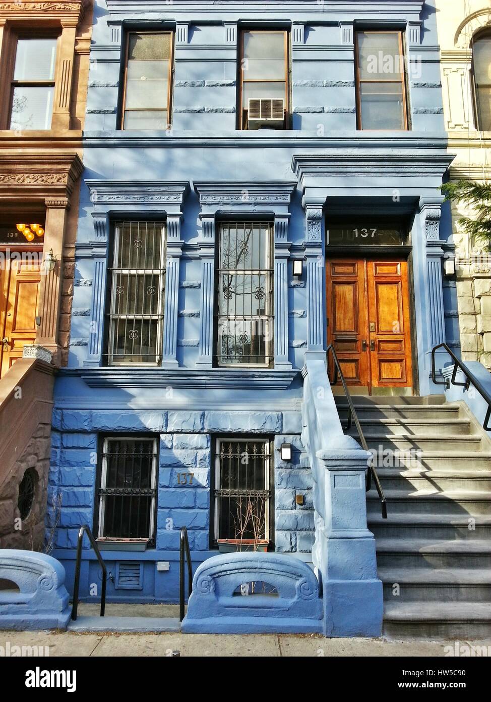 Brownstone apartment building, Manhattan, New York, America, USA Stock