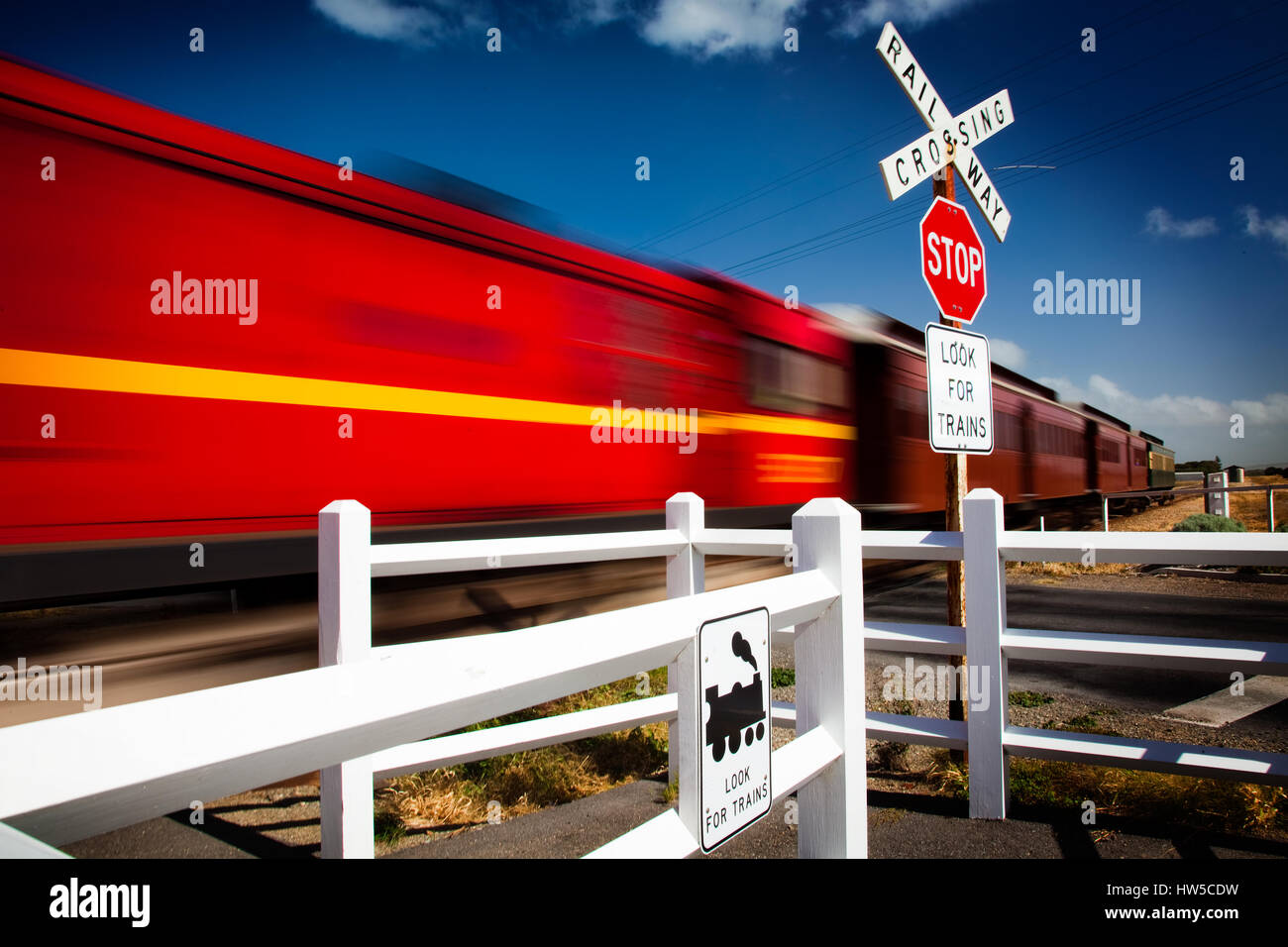 Stop. Train Crossing Stock Photo