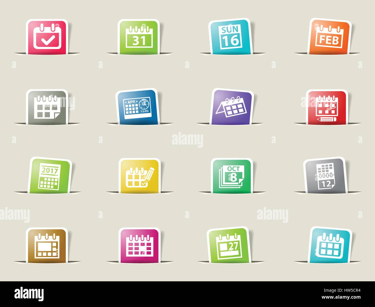 calendar web icons on color paper bookmarks Stock Vector Image & Art ...