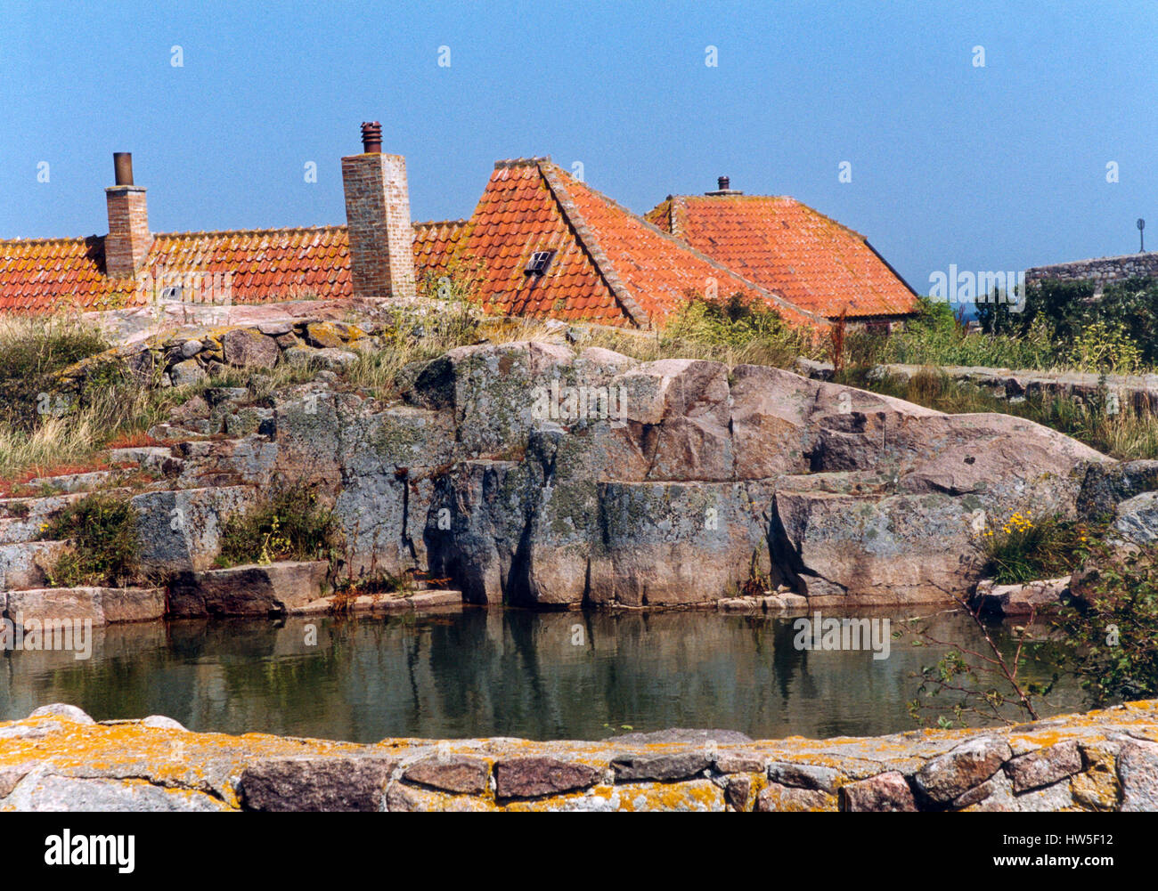 CHRISTIANSÖ Denmark dam in the granite with water supply 2005 Stock Photo