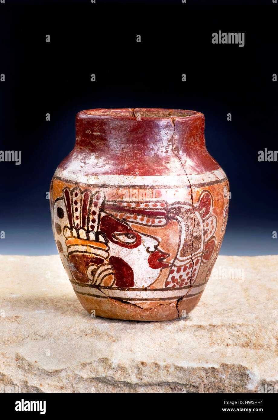 Mayan Pre Columbian warrior vase made around 600-1000 AD. Stock Photo