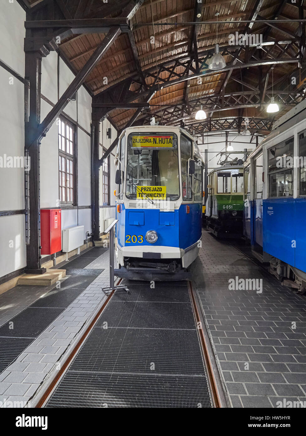 Krakow Museum of Municipal engineering inside the tram shed Poland Stock Photo