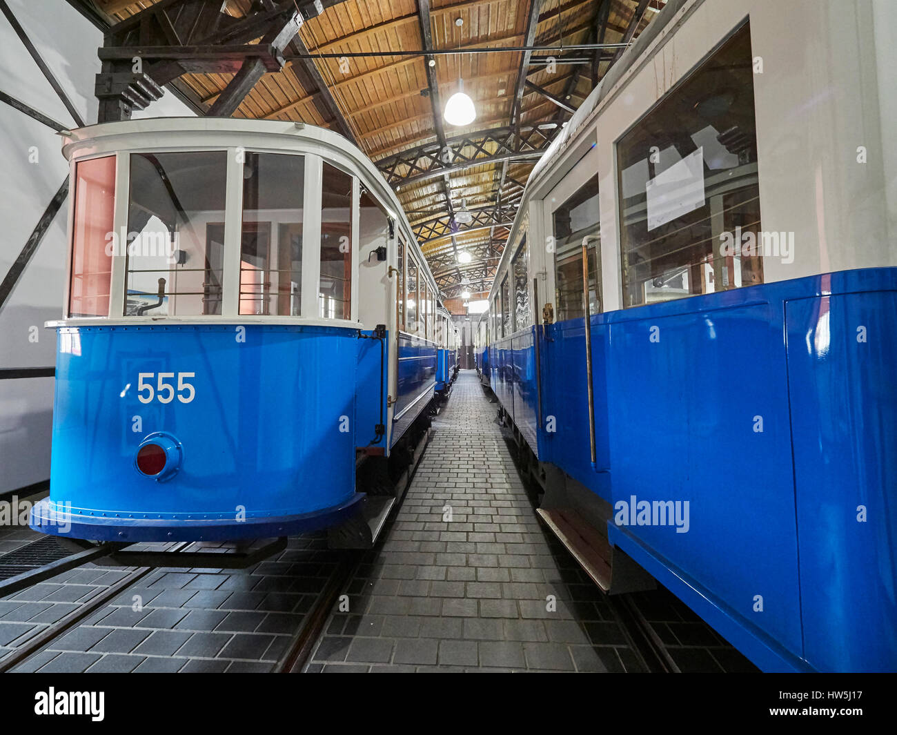 Krakow Museum of Municipal engineering inside the tram shed Poland Stock Photo