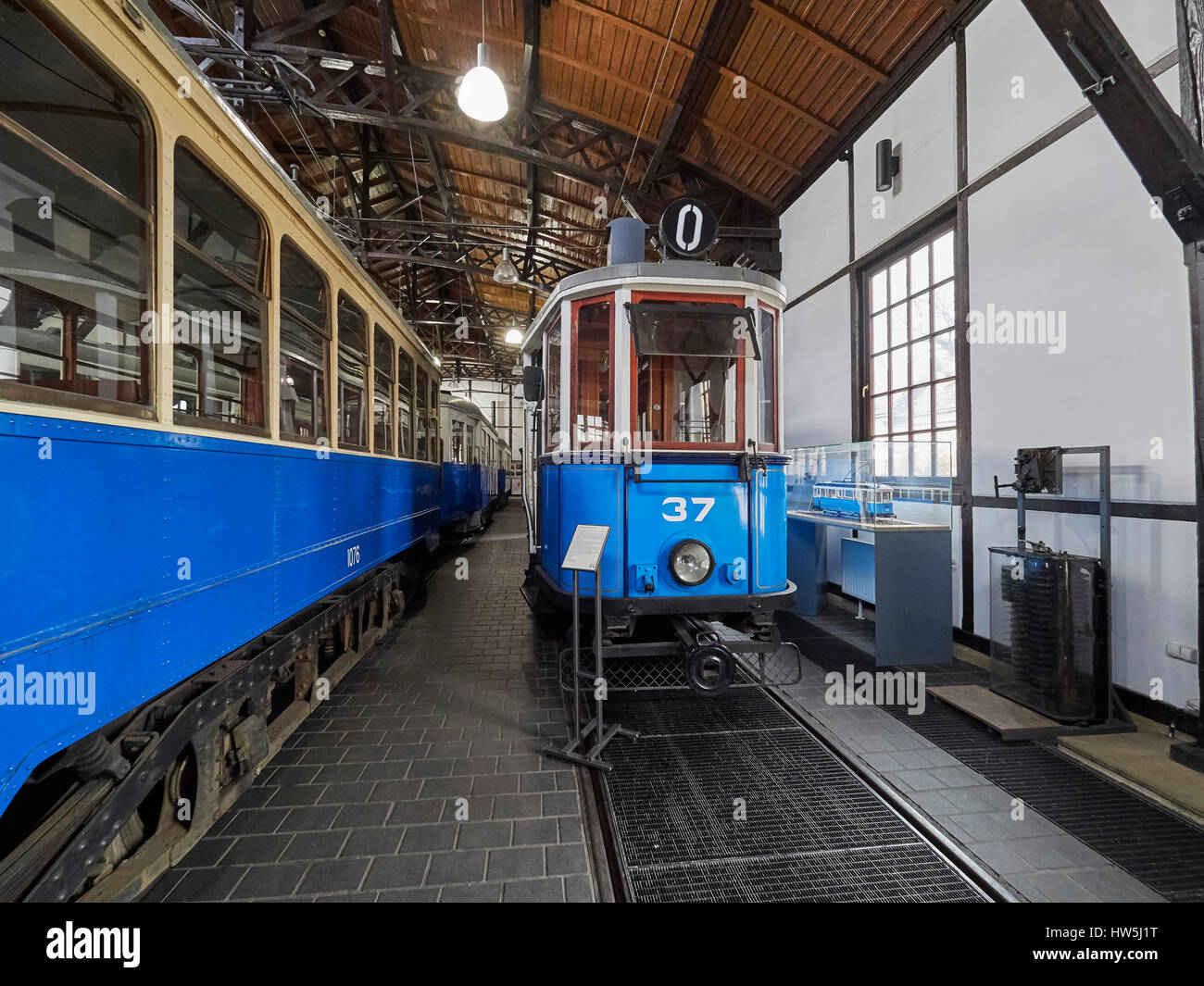 Krakow Museum of Municipal engineering inside the tram shed Poland Stock Photo