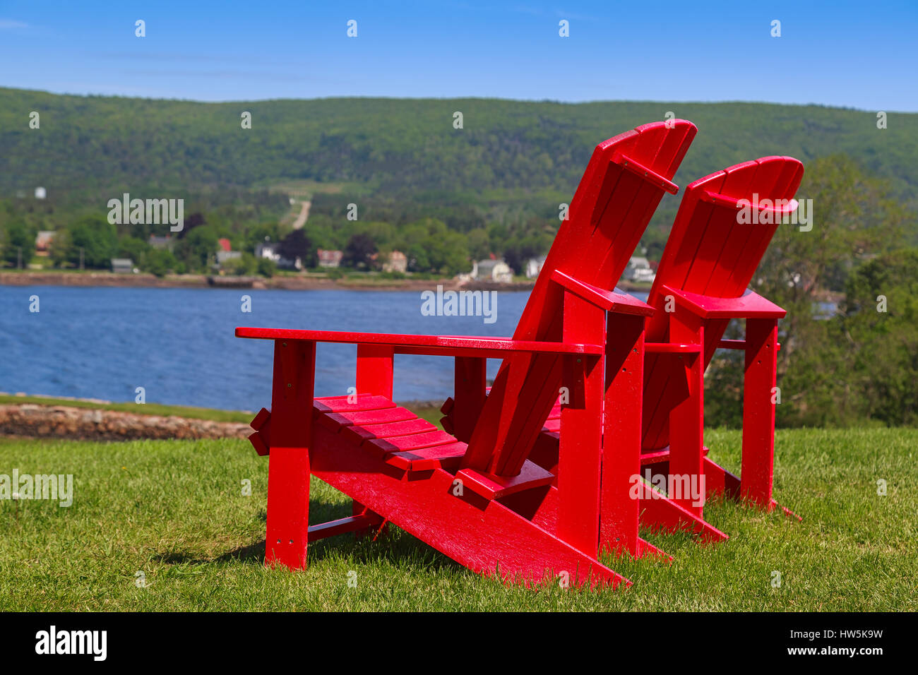 Adirondack chairs overlooking the Annapolis River in Nova Scotia