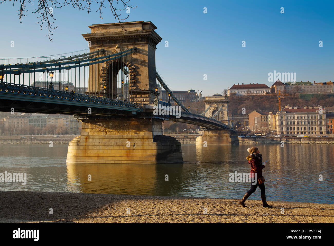 Chain Bridge over the Danube river, engineer William Tierny Clark. Budapest Hungary, Southeast Europe Stock Photo