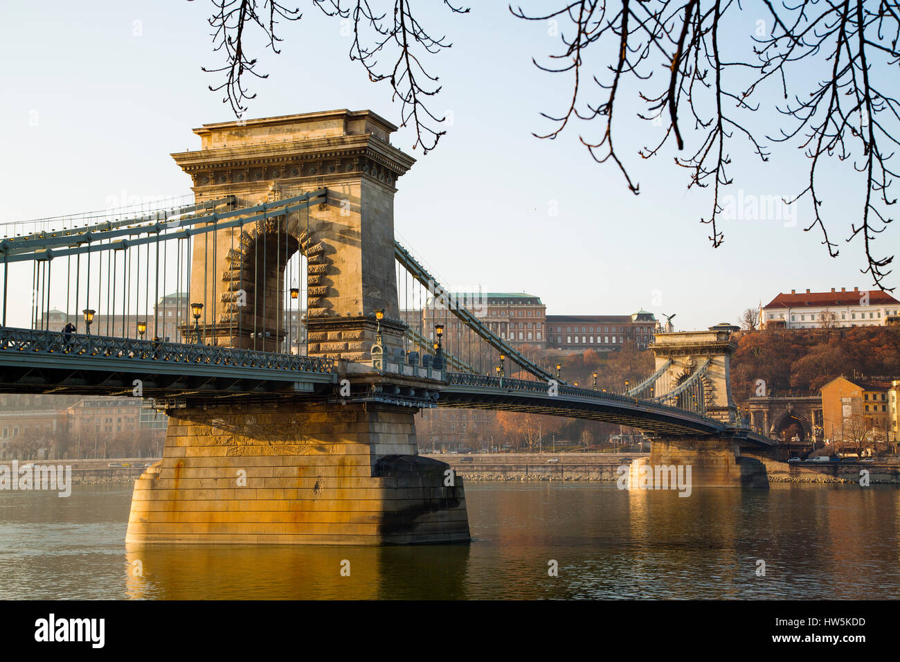 Chain Bridge over the Danube river, engineer William Tierny Clark. Budapest Hungary, Southeast Europe Stock Photo