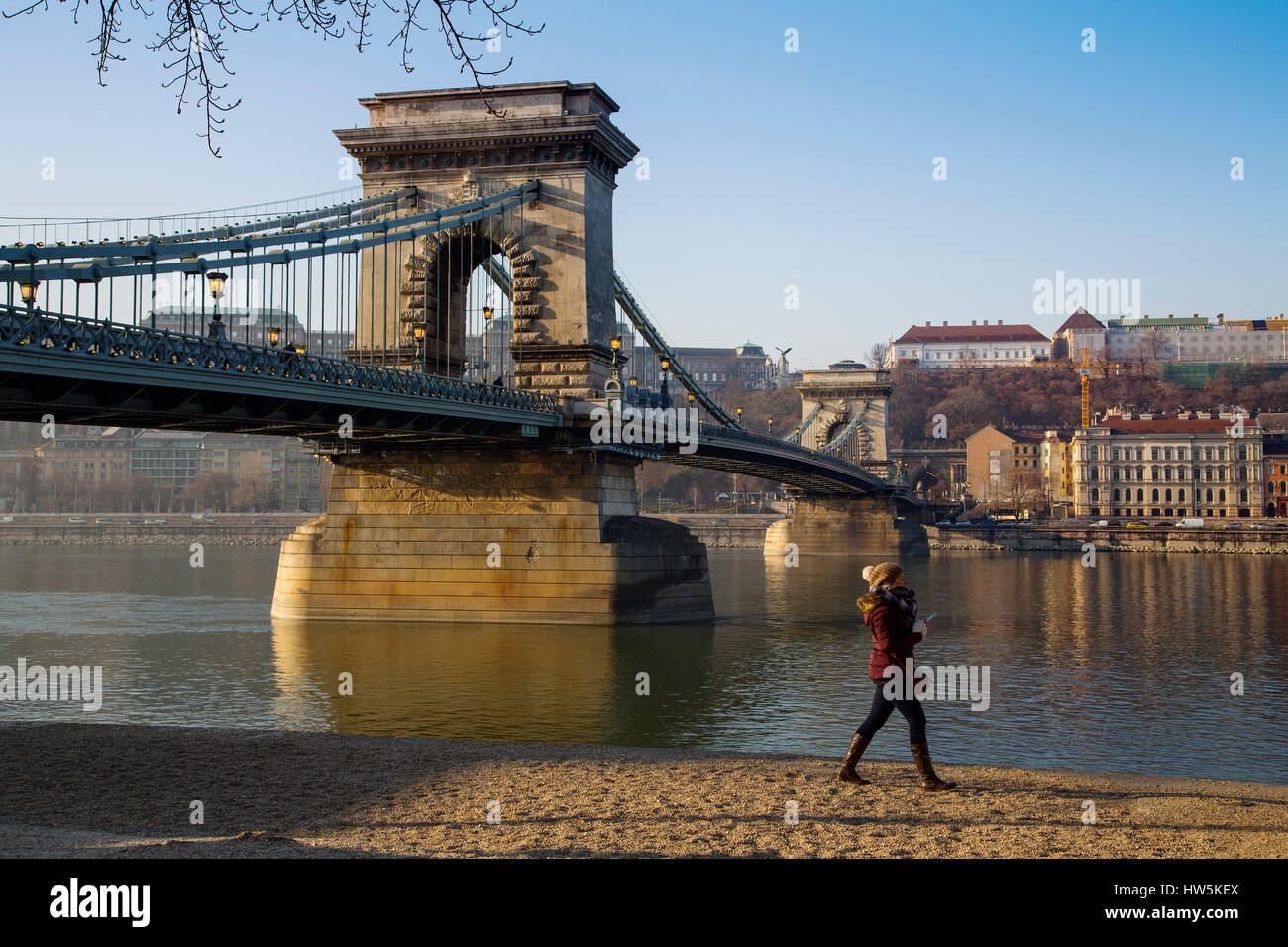 Chain Bridge over the Danube river, engineer William Tierny Clark. Budapest Hungary, Southeast Europe Stock Photo