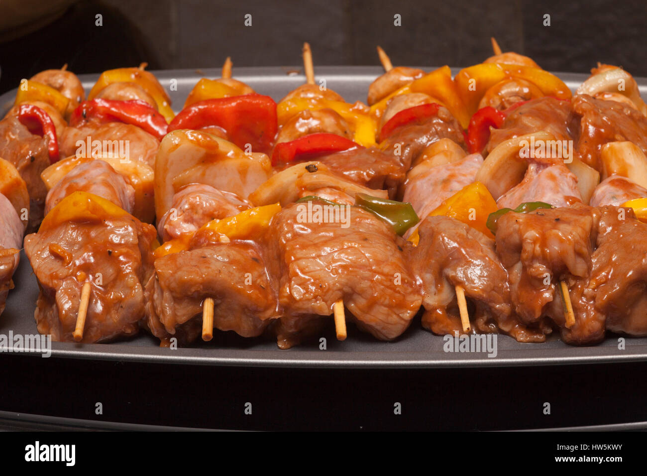 Prepared kebabs ready for cooking Stock Photo