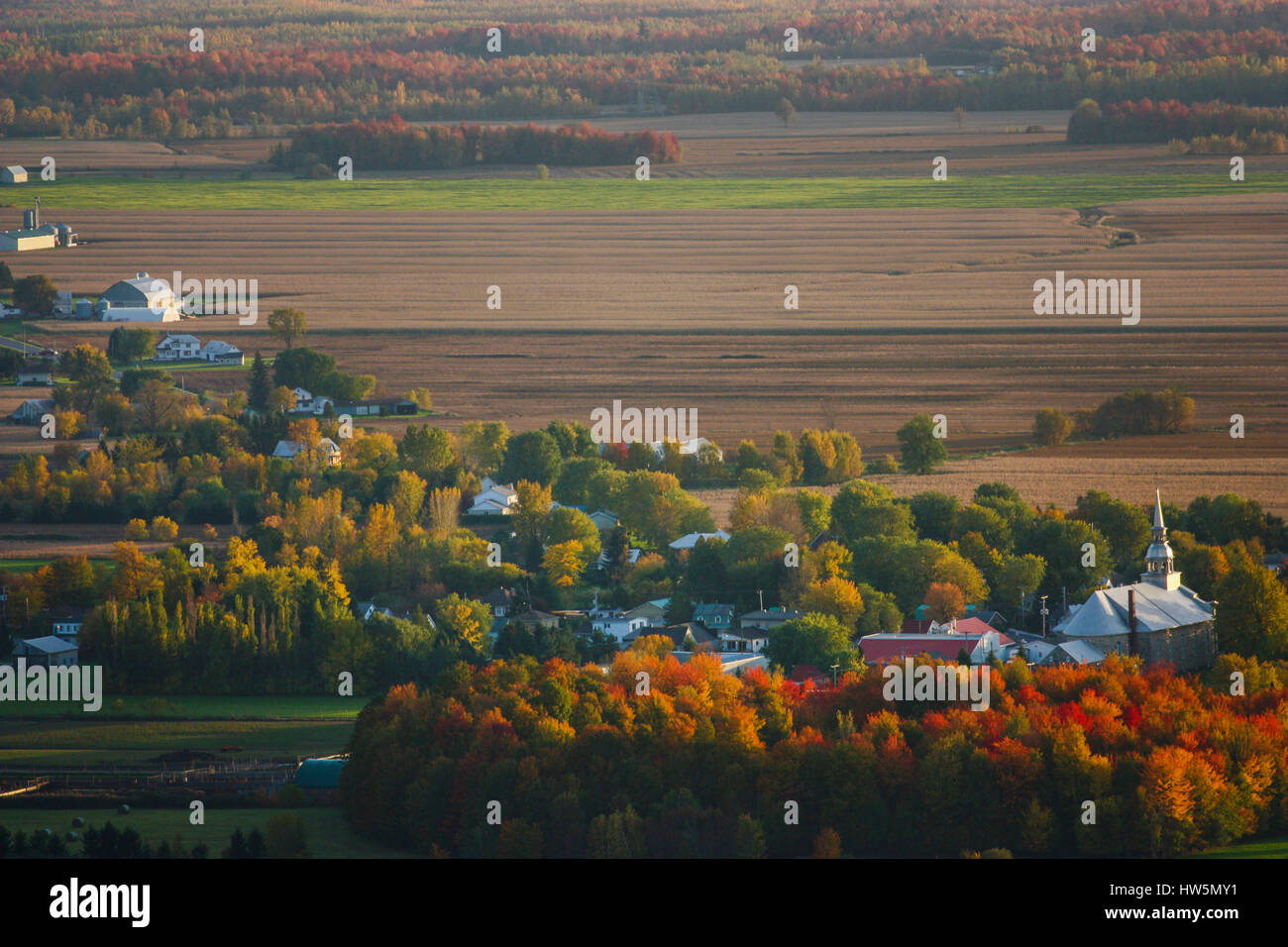 small town in quebec looking from the top of mount stgregoire Stock Photo Alamy