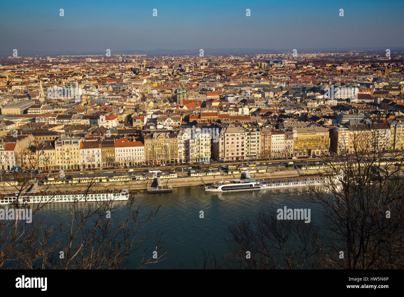 View from the Citadel to the Danube, Pest. Budapest Hungary, Southeast Europe Stock Photo