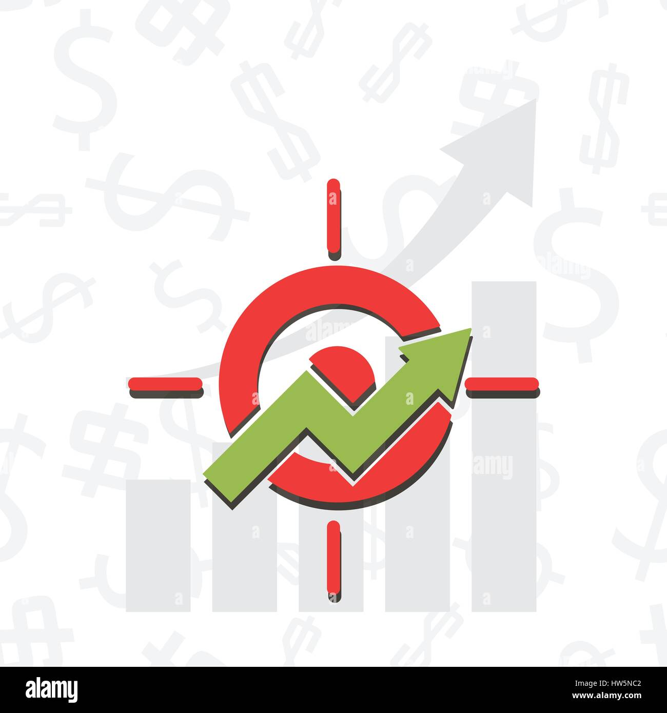 Upward chart with target symbol financial success abstract vector illustration. Business development strategy emblem. Investment efficiency concept. Stock Vector