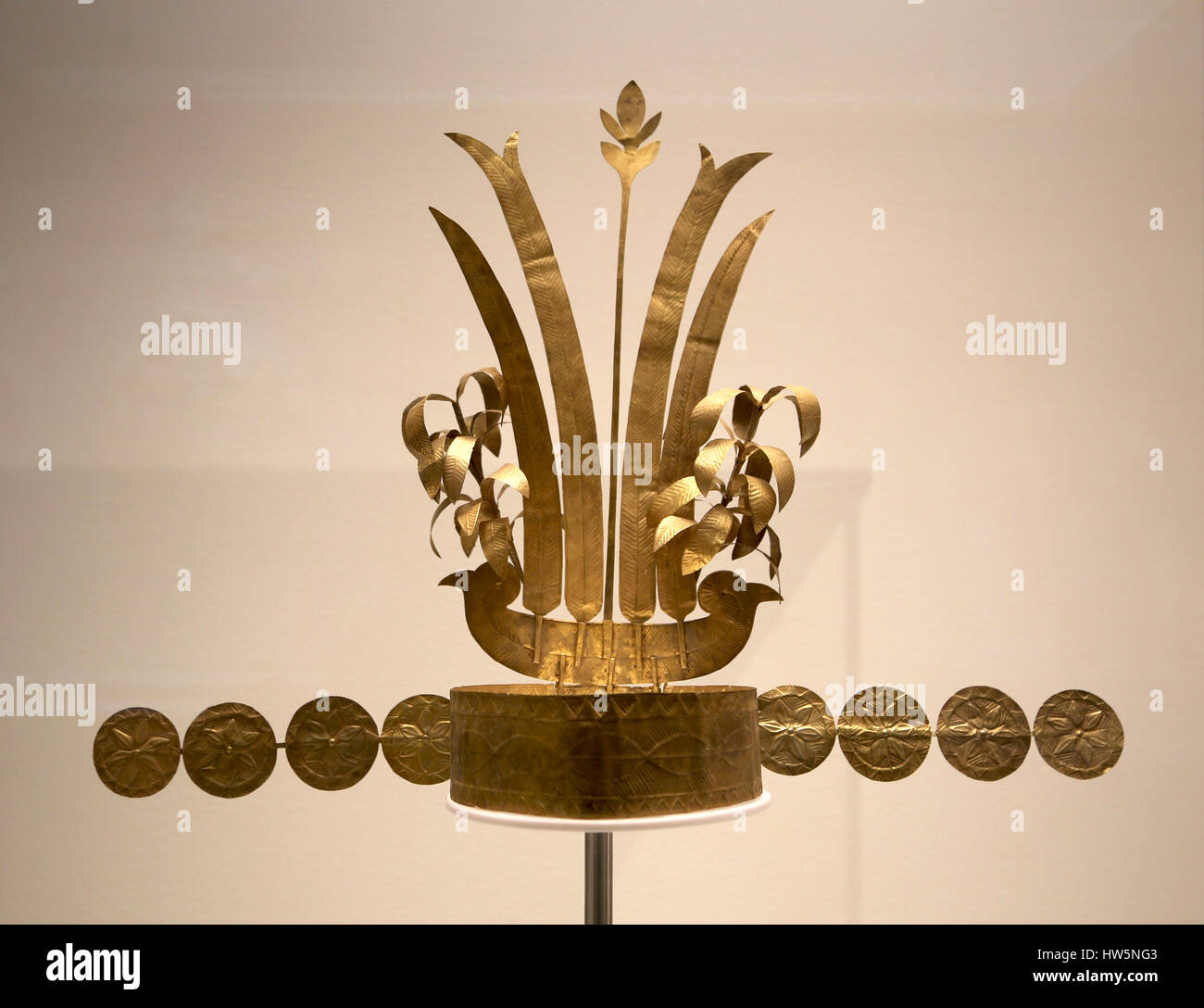 Rai Ni woli-woli crown. Gold crown. Nias Island. Sumatra. The early 20th Century. South Asia. Museum of world cultures. Barcelona. Spain. Stock Photo