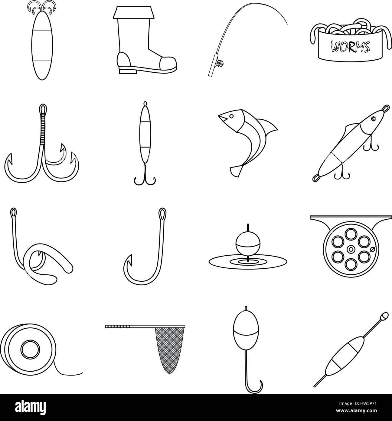 Fishing tools items icons set, outline style Stock Vector Image & Art -  Alamy