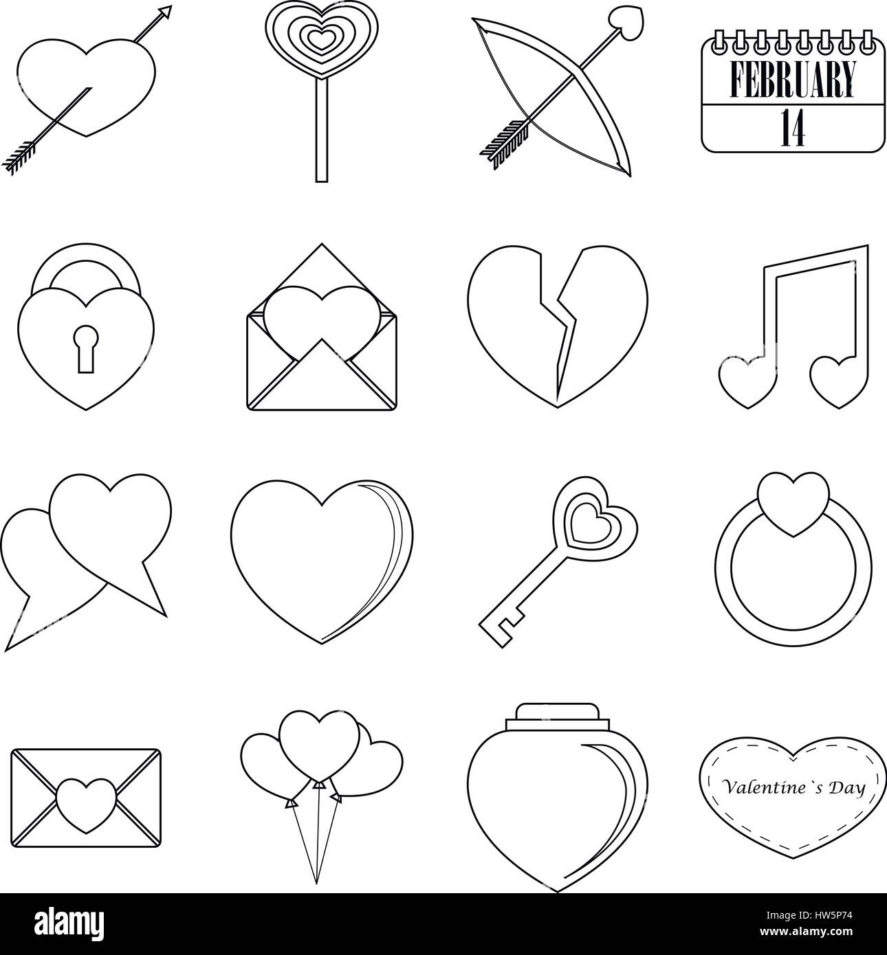 Saint Valentine items icons set, outline style Stock Vector Image & Art ...