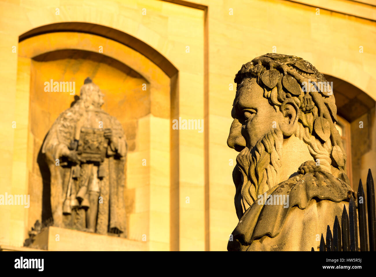 Busts outside the Clarendon building on Broad Street, Oxford, which was built to house the Oxford University Press. Stock Photo