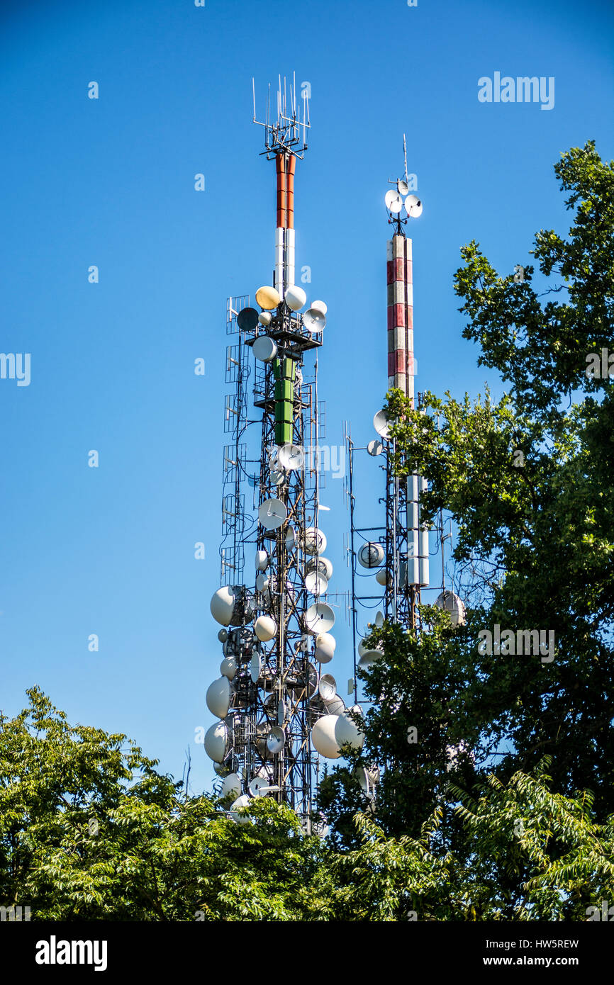 Antennas tower for radio and TV signal Stock Photo