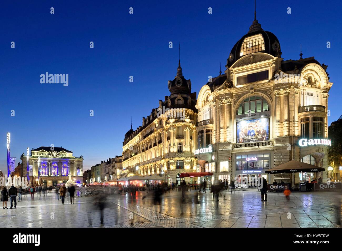 France, Herault, Montpellier, historical center, the Ecusson, Place de la Comedie (Comedy Square) with the Opera Stock Photo