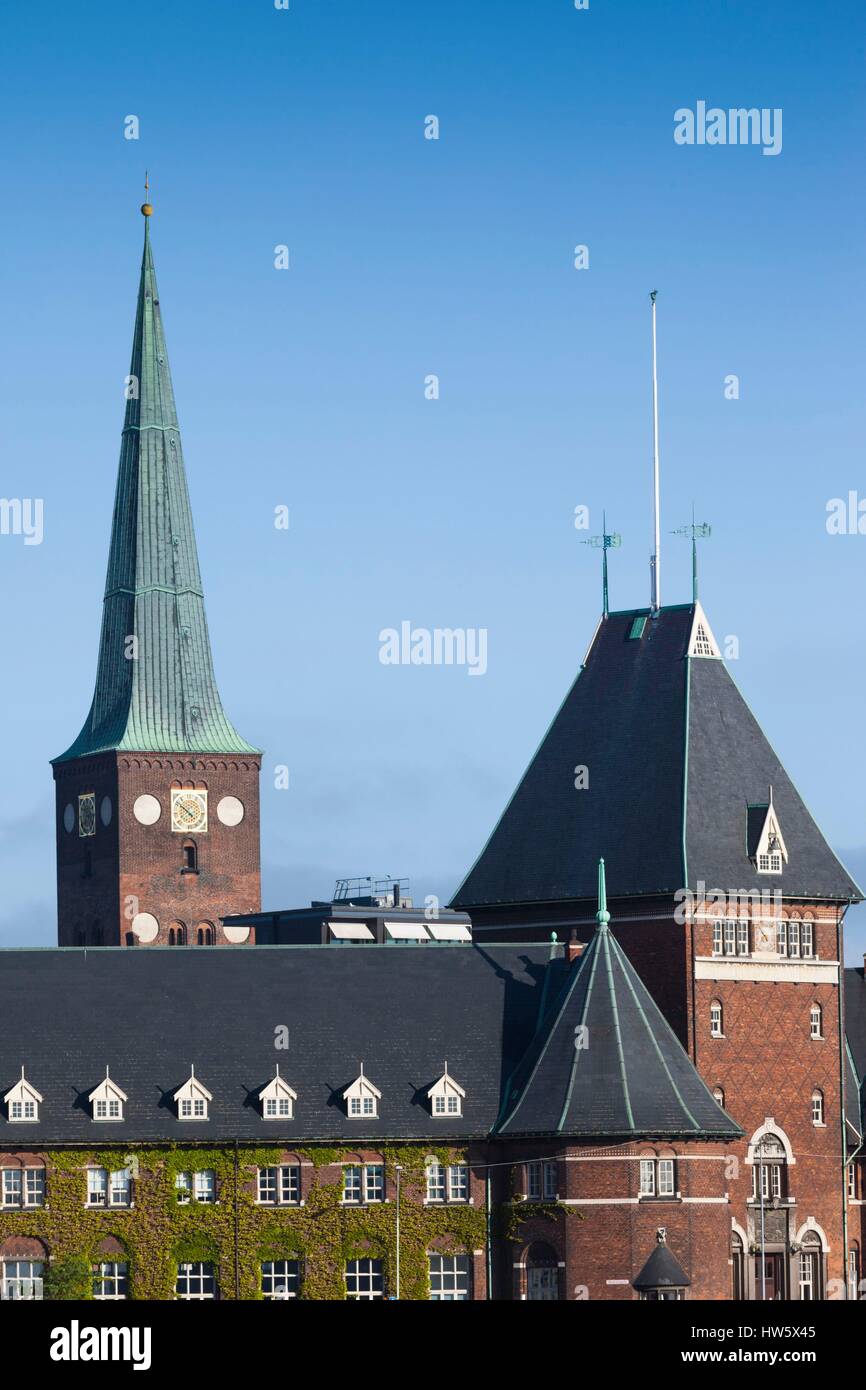 Denmark, Jutland, Aarhus, Vor Frue Kirke Church, built 13th century, elevated view Stock Photo